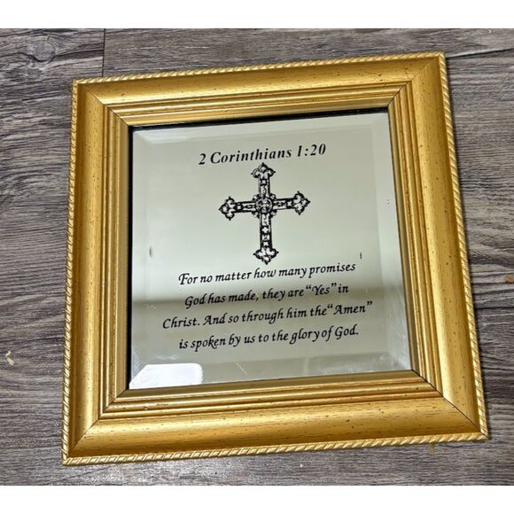 Set 3 Gold Framed Mirrored Bible Verse Wall Art Christian Religious Home Decor - Picture 3 of 5
